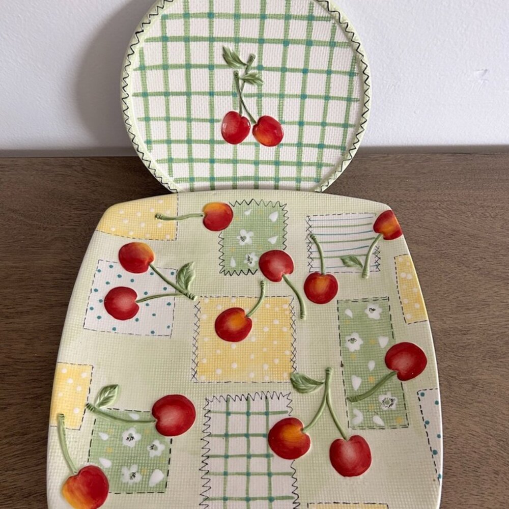 Vintage Cherry Dessert Plate Set